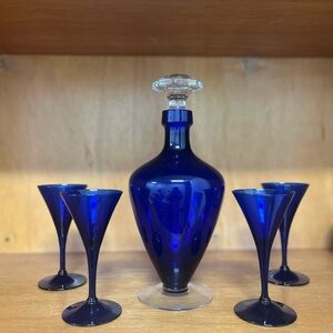 Vibrant Blue Glass Decanter Set with Glasses